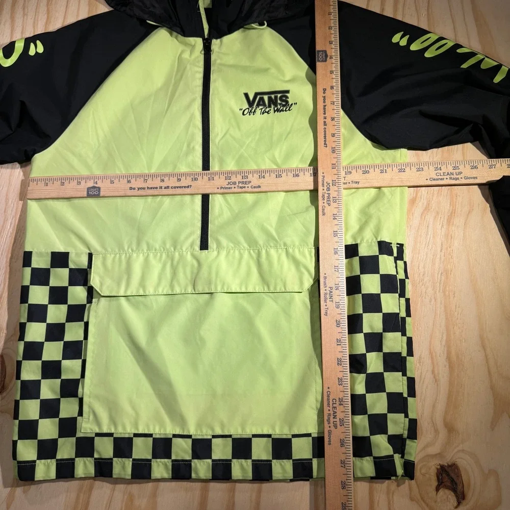 Vans Off The Wall Mens Medium Neon Green Black Checkerboard Anorak Windbreaker